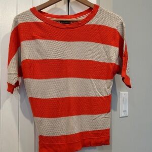 Express Orange and Cream Striped Short Sleeve Top